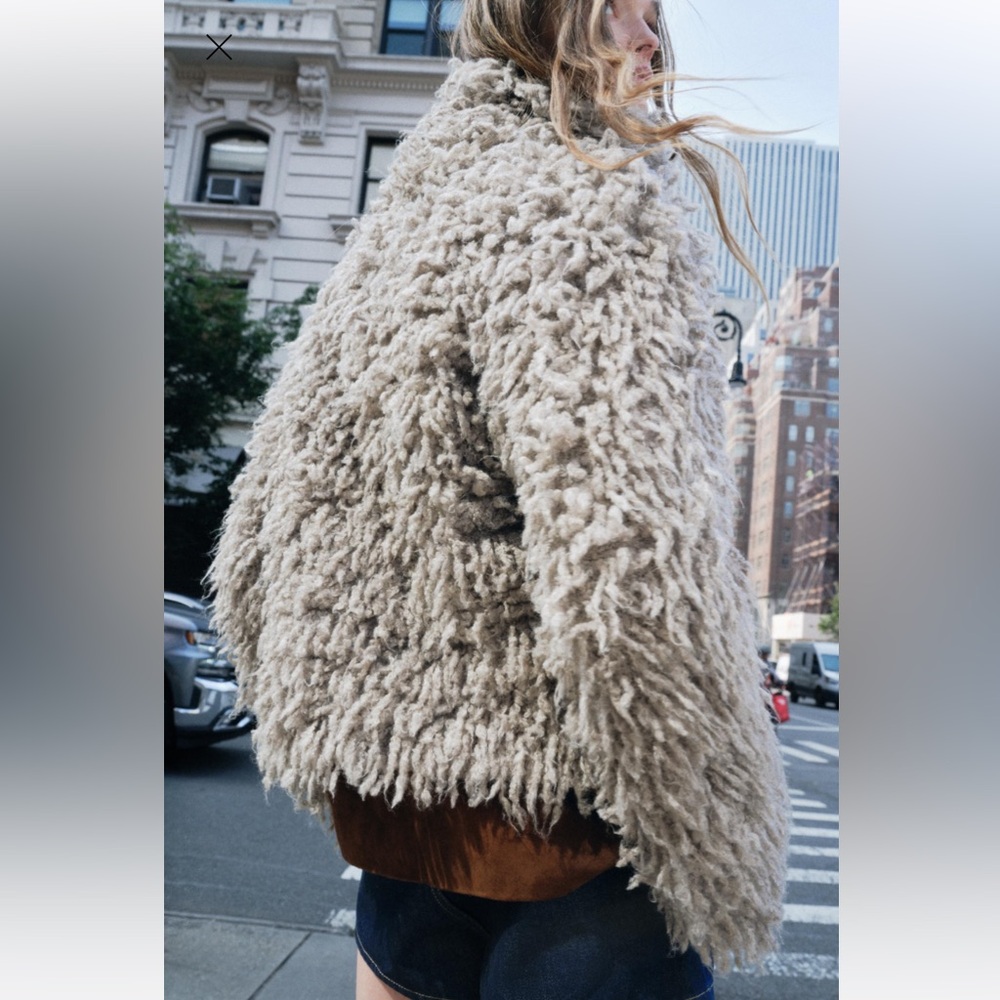 ZARA FAUX FUR KNIT JACKET 4938/102 SMALL MINK BEIGE CARDIGAN COAT TEDDY SHERPA - Picture 4 of 13